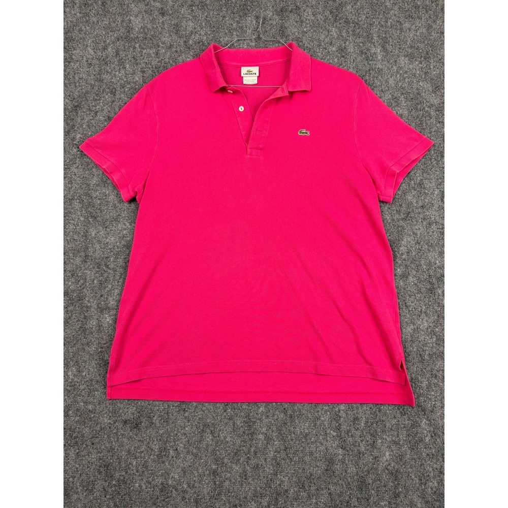 Lacoste Mens Classic Fit Pique Polo Shirt Pink Size 7 XL Short Sleeve Logo